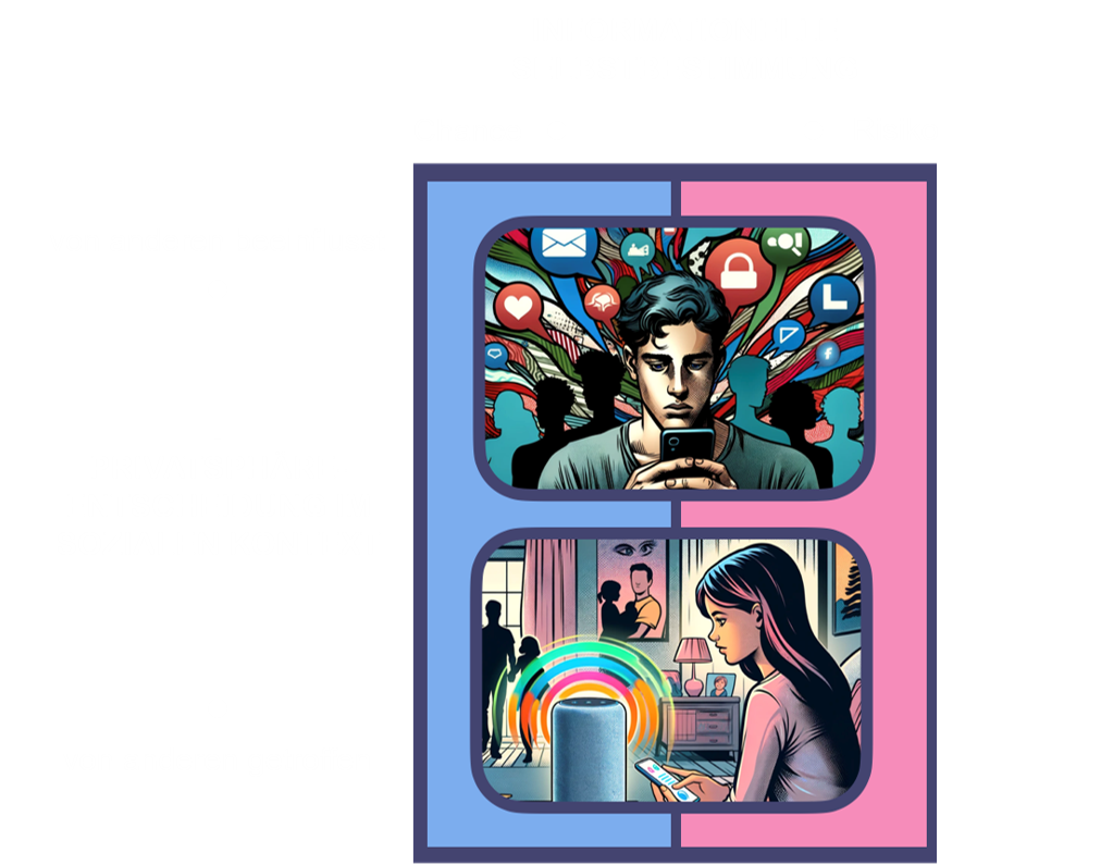 Die Abbildung zeigt zwei Alltagssituationen, in denen Privatsphäreentscheidungen nicht allein getroffen werden:
Oben wird das Teilen von Daten auf Social Media dargestellt – eine Person postet etwas online, das auch andere betrifft.
Unten sieht man einen Smartspeaker in einem gemeinsamen Haushalt – das Gerät sammelt Daten, die mehrere Personen betreffen.
Beide Beispiele veranschaulichen Chancen und Risiken für die informationelle Selbstbestimmung, wenn Privatsphäreentscheidungen von anderen beeinflusst oder stellvertretend getroffen werden.